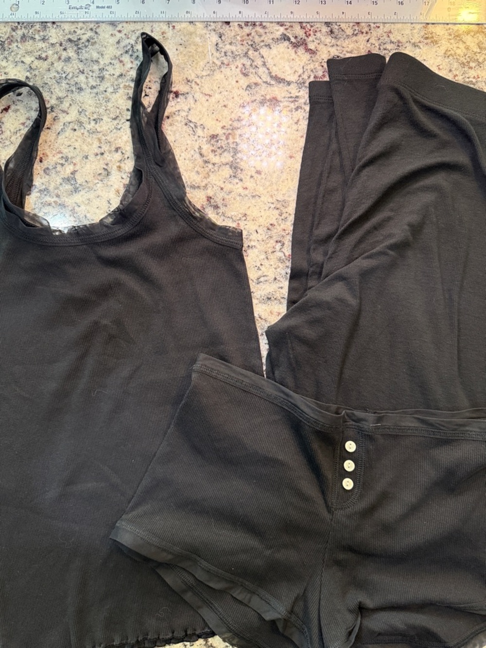Victoria's Secret Black Ribbed Tank, Shorts & Pants Sleep Set